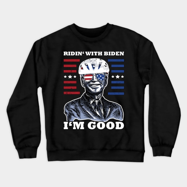 Bicycle Fall trap America Flag Sunglasses Ridin' with Biden I'm Fine Crewneck Sweatshirt by jodotodesign